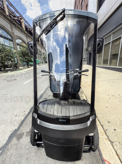 Amazon electric-assisted cargo bike by Mobea parked on street,  Manhattan, New York City, New York, USA