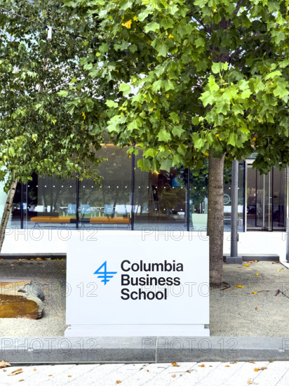 Sign outside of David Geffen Hall, Columbia University Business School, Columbia University, Manhattanville Campus, 645 West 130th Street, West Harlem, Manhattan, New York City, New York, USA