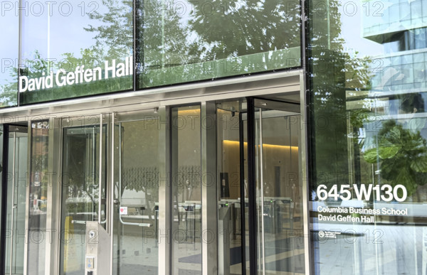 David Geffen Hall, building entrance, Columbia University Business School, Columbia University, Manhattanville Campus, 645 West 130th Street, West Harlem, Manhattan, New York City, New York, USA