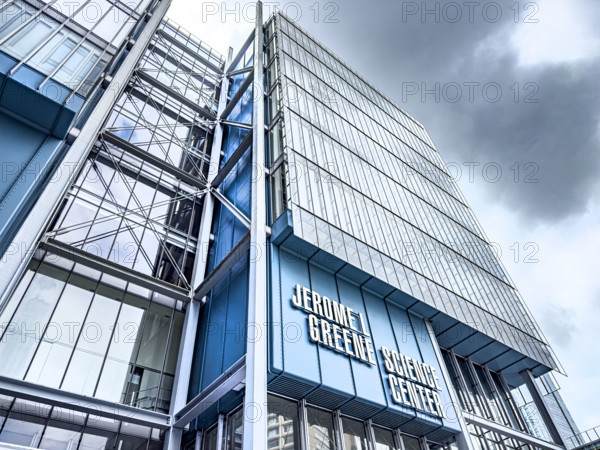 Jerome L. Greene Science Center, Columbia University, building exterior, low angle view, Manhattanville campus, 3227 Broadway, West Harlem, Manhattan, New York City, New York, USA