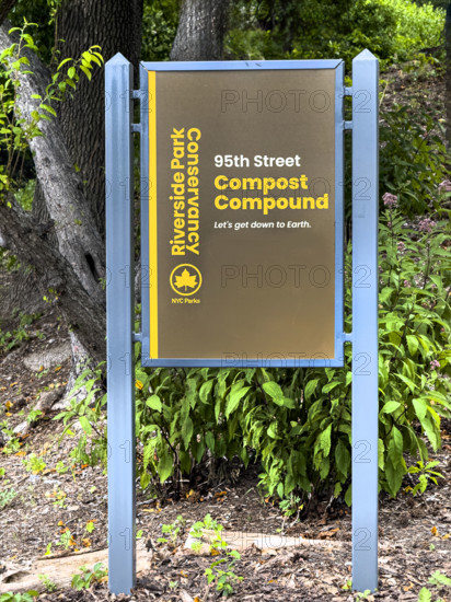 Sign for 95th Street Compost Compound, Riverside Park Conservancy, Riverside Park, Manhattan, New York City, New York, USA