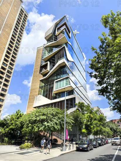 Roy and Diana Vagelos Education Center, Columbia University Medical School, building exterior and street scene, 104 Haven Avenue, Washington Heights, Manhattan, New York City, New York, USA