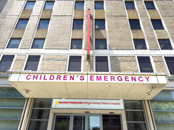 Morgan Stanley Children's Hospital, Alexandra & Steven Cohen Children's Emergency Department, Children's Emergency sign over building entrance, New York-Presbyterian Hospital/Columbia University Irving Medical Center, 3959 Broadway, Washington Heights, Manhattan, New York City, New York, USA