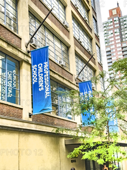 Professional Children's School, a college-preparatory school, building exterior detail, 132 West 60th Street, Manhattan, New York City, New York, USA