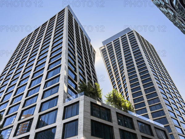 One High Line, pair of residential condominium buildings, building exterior, low angle view, 500 West 18th Street, Manhattan, New York City, New York, USA