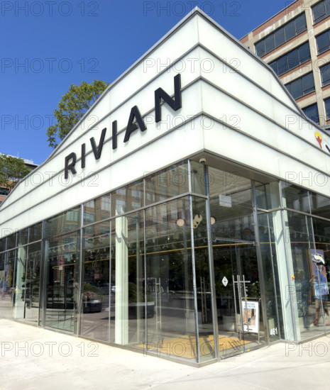 Rivian electric vehicle showroom exterior, 461 West 14th Street, Meatpacking District, Manhattan, New York City, New York, USA