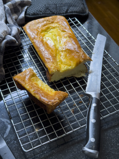 Freshly baked cloud bread with Greek yogurt