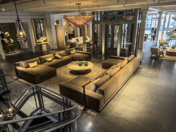Restoration Hardware retail furniture store, showroom interior, 9 9th Avenue, Meatpacking District, Manhattan, New York City, New York, USA