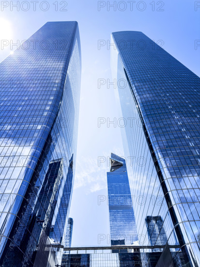 Two Manhattan West (left), One Manhattan West (right) and 30 Hudson Yards (background) office buildings, low angle exterior view, Manhattan, New York City, New York, USA