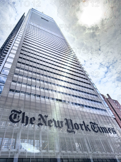 The New York Times Building against dramatic sky, low angle view, 620 Eighth Avenue, Manhattan, New York City, New York, USA