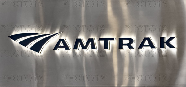 Amtrak sign detail, Moynihan Train Hall, Pennsylvania Station, Manhattan, New York City, New York, USA