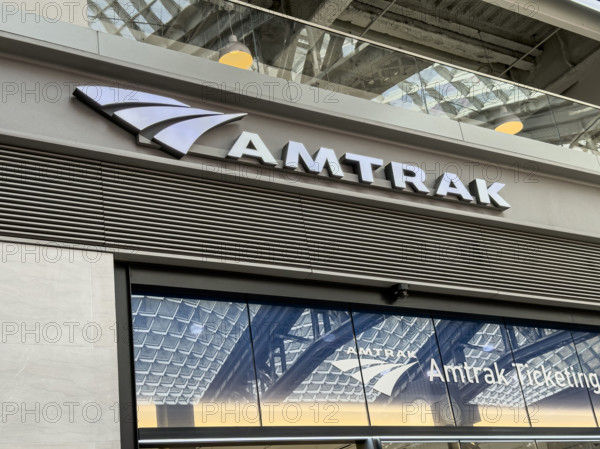 Amtrak sign, Moynihan Train Hall, Pennsylvania Station, Manhattan, New York City, New York, USA