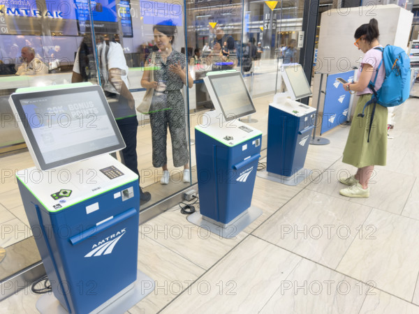 Amtrak ticket kiosks, Moynihan Train Hall, Pennsylvania Station, Manhattan, New York City, New York, USA