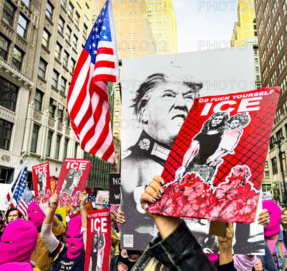 Demonstrators participating in "No Kings" Protest March, Manhattan, New York City, New York, USA, October 1, 2025