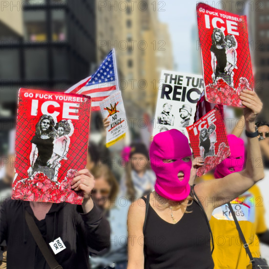 Demonstrators participating in "No Kings" Protest March, Manhattan, New York City, New York, USA, October 1, 2025
