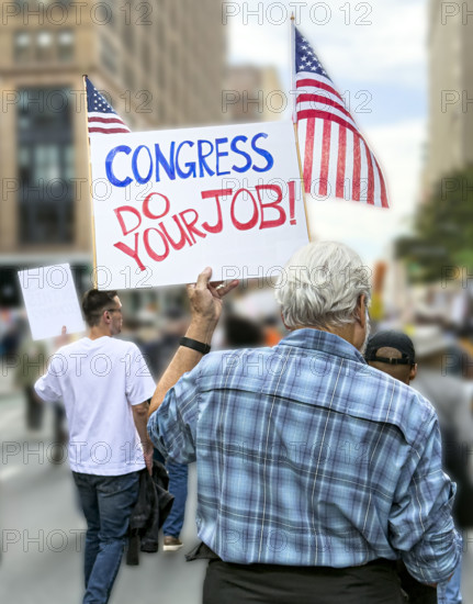 Demonstrators participating in "No Kings" Protest March, Manhattan, New York City, New York, USA, October 1, 2025