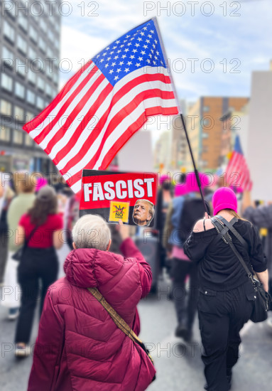 Demonstrators participating in "No Kings" Protest March, Manhattan, New York City, New York, USA, October 1, 2025