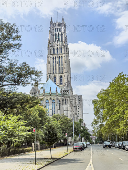 Riverside Church, building exterior and street scene, Morningside Heights, Manhattan, New York City, New York, USA
