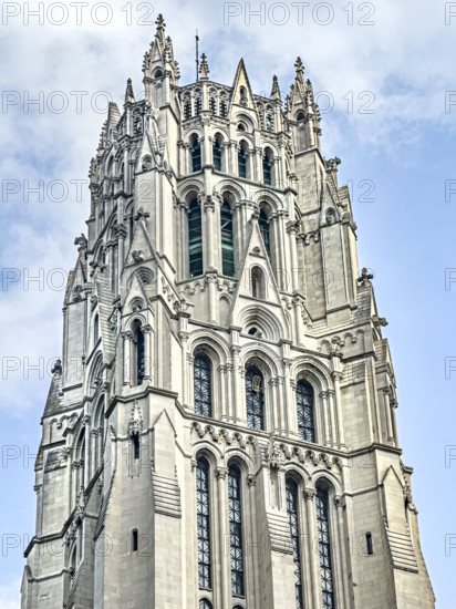 Riverside Church, exterior detail, tower and crown, Morningside Heights, Manhattan, New York City, New York, USA