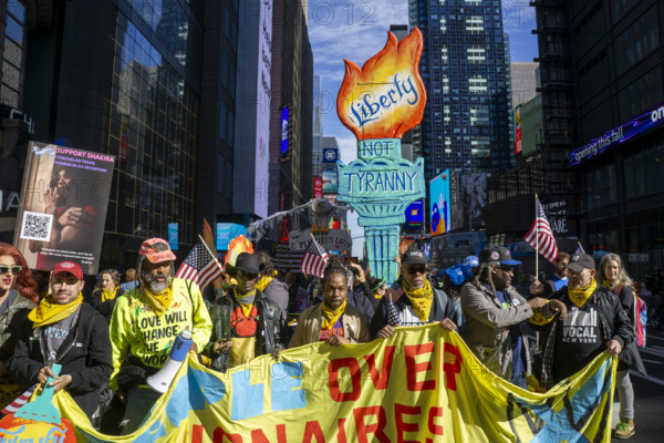 Demonstrators participating in "No Kings" Protest March, Times Square, Manhattan, New York City, New York, USA, October 1, 2025