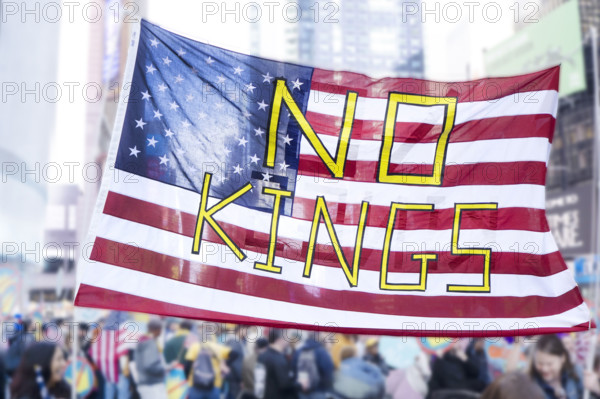 Demonstrators participating in "No Kings" Protest March, Times Square, Manhattan, New York City, New York, USA, October 1, 2025