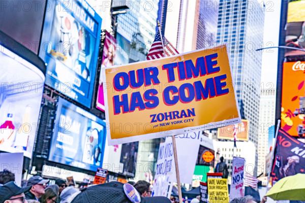 Demonstrators participating in "No Kings" Protest March, Times Square, Manhattan, New York City, New York, USA, October 1, 2025