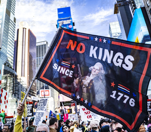 Demonstrators participating in "No Kings" Protest March, Times Square, Manhattan, New York City, New York, USA, October 1, 2025