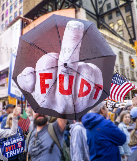 Demonstrators participating in "No Kings" Protest March, Times Square, Manhattan, New York City, New York, USA, October 1, 2025