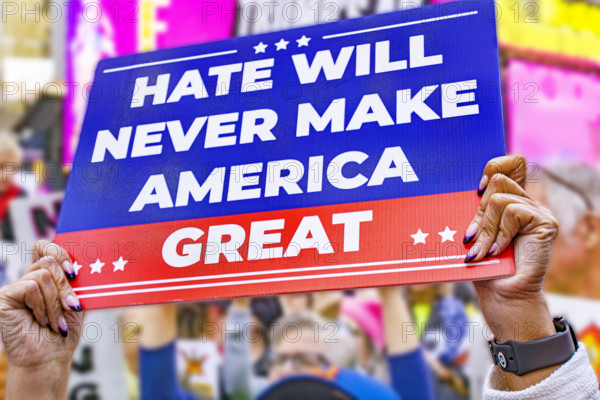 Demonstrators participating in "No Kings" Protest March, Times Square, Manhattan, New York City, New York, USA, October 1, 2025