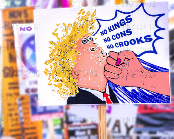 Demonstrators participating in "No Kings" Protest March, Times Square, Manhattan, New York City, New York, USA, October 1, 2025