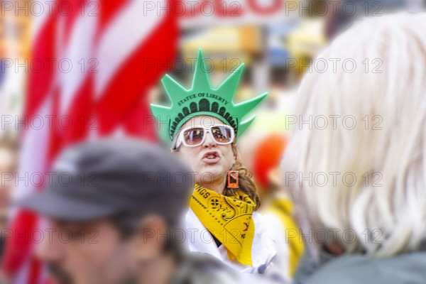 Demonstrators participating in "No Kings" Protest March, Times Square, Manhattan, New York City, New York, USA, October 1, 2025