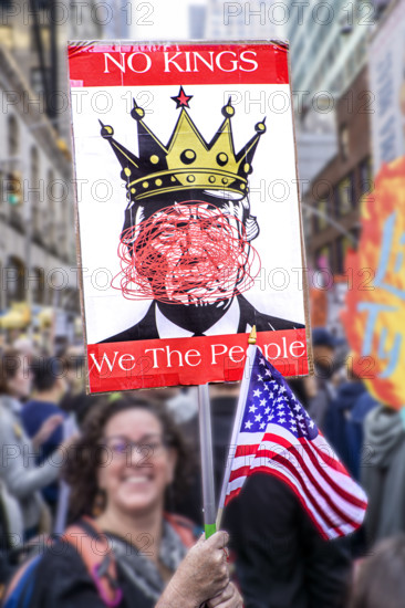 Demonstrators participating in "No Kings" Protest March, Times Square, Manhattan, New York City, New York, USA, October 1, 2025