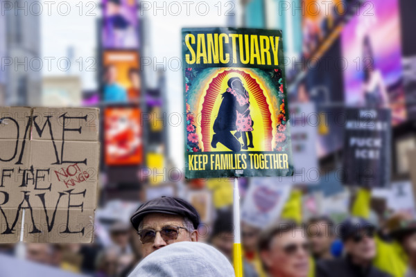 Demonstrators participating in "No Kings" Protest March, Times Square, Manhattan, New York City, New York, USA, October 1, 2025