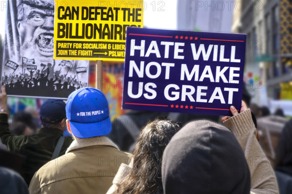 Demonstrators participating in "No Kings" Protest March, Times Square, Manhattan, New York City, New York, USA, October 1, 2025