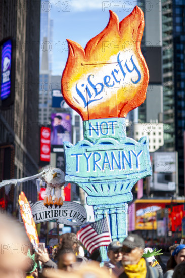 Demonstrators participating in "No Kings" Protest March, Times Square, Manhattan, New York City, New York, USA, October 1, 2025