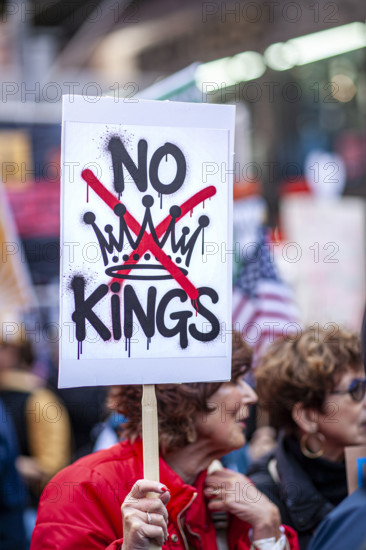Demonstrators participating in "No Kings" Protest March, Times Square, Manhattan, New York City, New York, USA, October 1, 2025