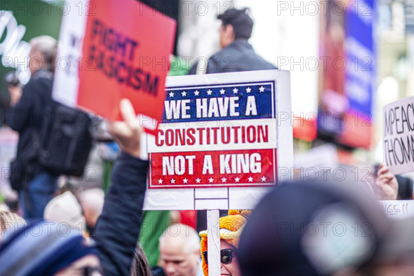 Demonstrators participating in "No Kings" Protest March, Times Square, Manhattan, New York City, New York, USA, October 1, 2025