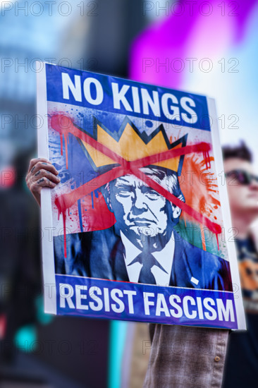 Demonstrators participating in "No Kings" Protest March, Times Square, Manhattan, New York City, New York, USA, October 1, 2025