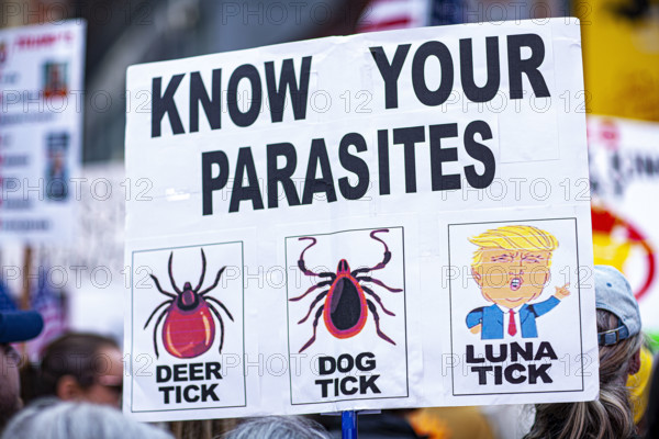 Demonstrators participating in "No Kings" Protest March, Times Square, Manhattan, New York City, New York, USA, October 1, 2025