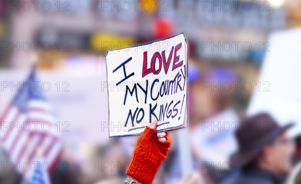 Demonstrators participating in "No Kings" Protest March, Times Square, Manhattan, New York City, New York, USA, October 1, 2025