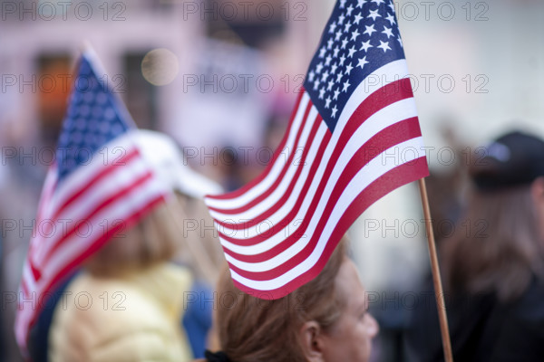 Demonstrators participating in "No Kings" Protest March, Times Square, Manhattan, New York City, New York, USA, October 1, 2025