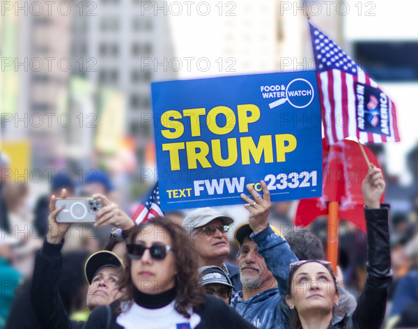 Demonstrators participating in "No Kings" Protest March, Times Square, Manhattan, New York City, New York, USA, October 1, 2025