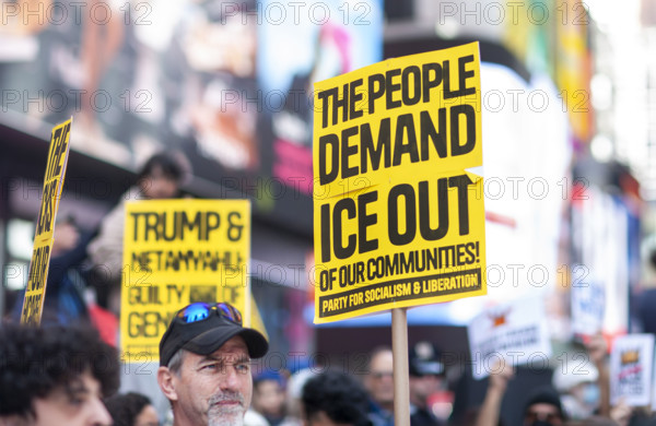 Demonstrators participating in "No Kings" Protest March, Times Square, Manhattan, New York City, New York, USA, October 1, 2025