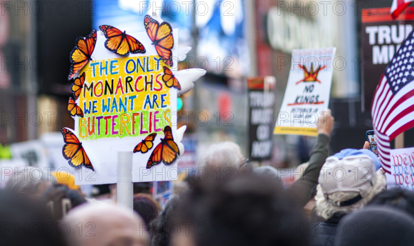 Demonstrators participating in "No Kings" Protest March, Times Square, Manhattan, New York City, New York, USA, October 1, 2025
