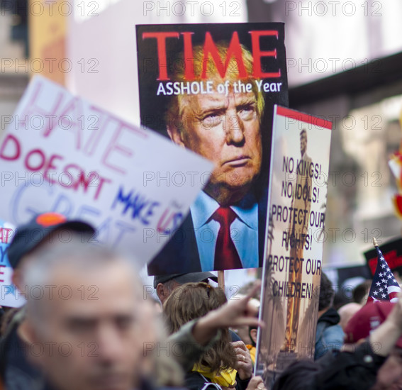 Demonstrators participating in "No Kings" Protest March, Times Square, Manhattan, New York City, New York, USA, October 1, 2025