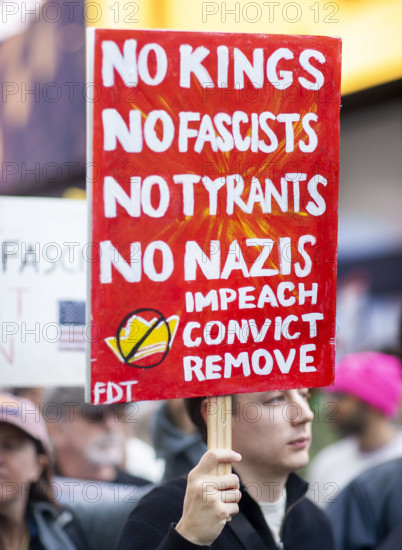 Demonstrators participating in "No Kings" Protest March, Times Square, Manhattan, New York City, New York, USA, October 1, 2025