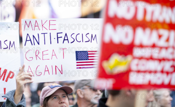 Demonstrators participating in "No Kings" Protest March, Times Square, Manhattan, New York City, New York, USA, October 1, 2025