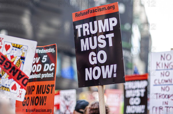 Demonstrators participating in "No Kings" Protest March, Times Square, Manhattan, New York City, New York, USA, October 1, 2025