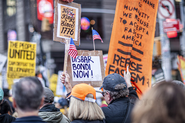 Demonstrators participating in "No Kings" Protest March, Times Square, Manhattan, New York City, New York, USA, October 1, 2025