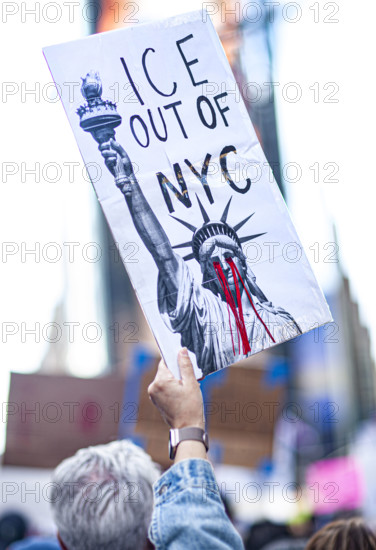 Demonstrators participating in "No Kings" Protest March, Times Square, Manhattan, New York City, New York, USA, October 1, 2025